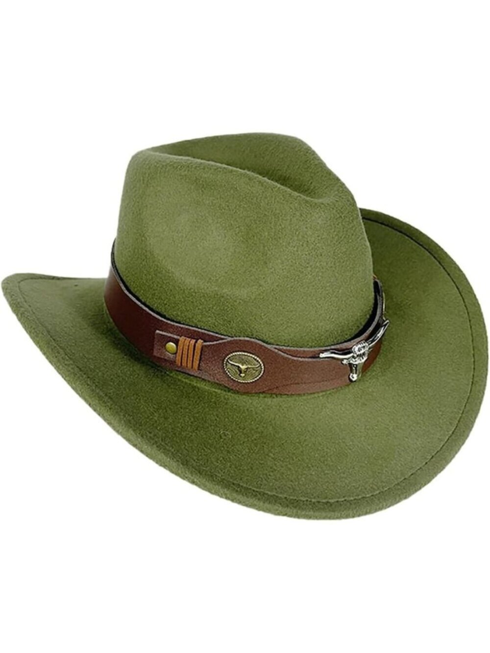 Unisex Green 100% Polyester Bull Skull Patterned Band Classic Fedora Cowboy Hat